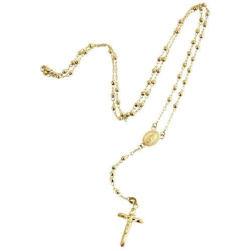 10K Yellow Gold Virgin Mary 3mm Diamond Cut Bead Crucifix Rosary Necklace 27black friday deal